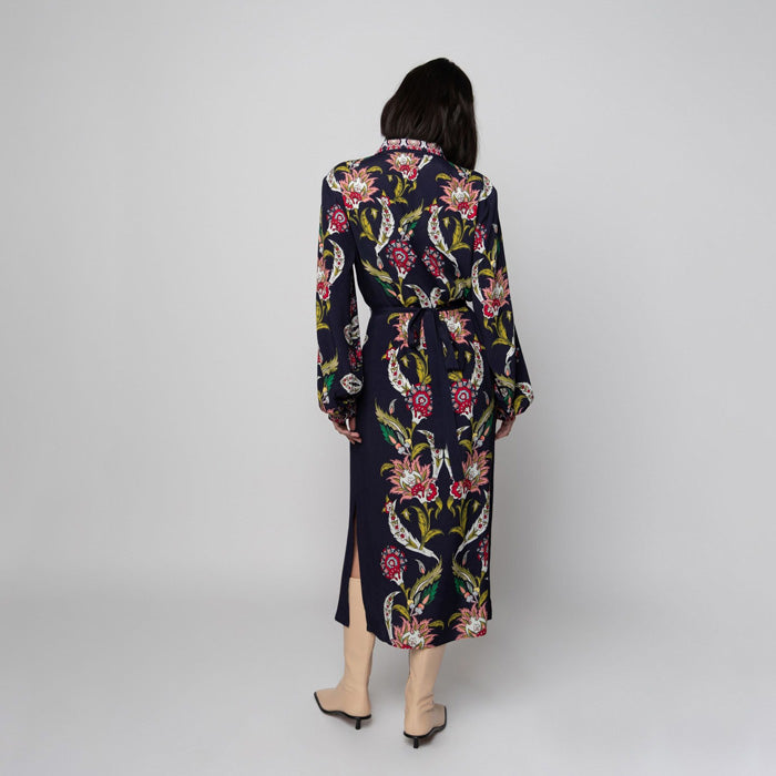 Raishma Blue Remy Floral Print Embroidered Midi Dress