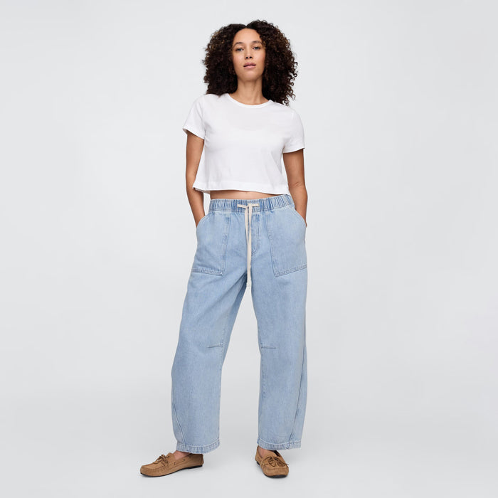 Mid Rise SuperSoft Pull-On Barrel Jeans