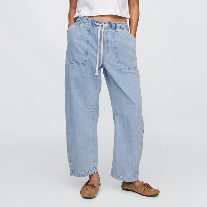 Mid Rise SuperSoft Pull-On Barrel Jeans