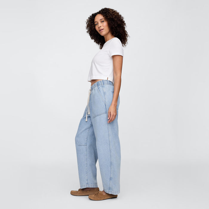 Mid Rise SuperSoft Pull-On Barrel Jeans