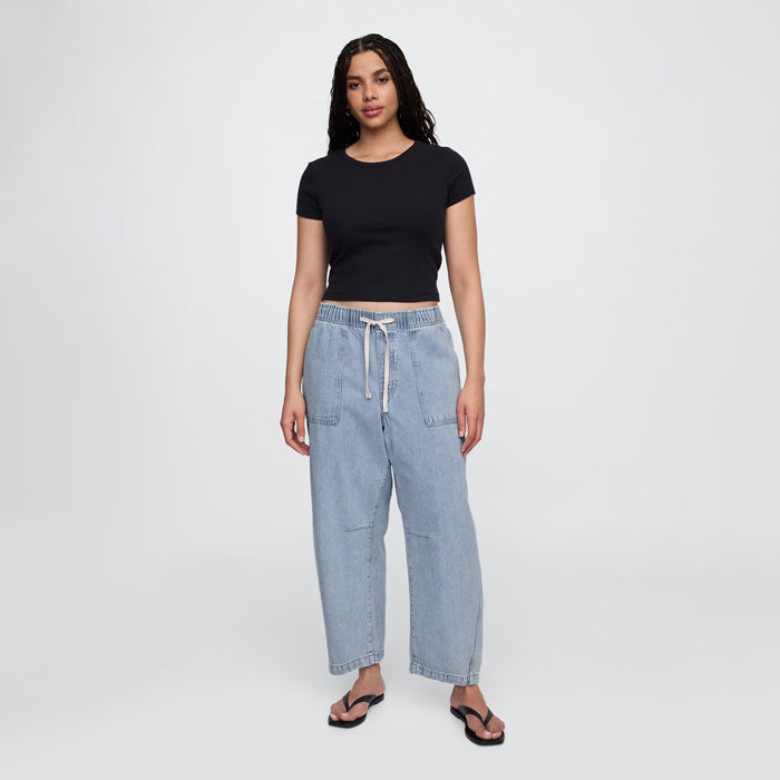 Mid Rise SuperSoft Pull-On Barrel Jeans